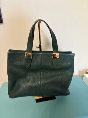 Burberry Dark Green Leather Tote with Gold Hardware